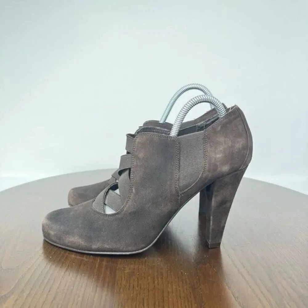 Donald J Pliner Shoes‎ Women's 7.5M Brown Suede Strappy Ankle Boot Bootie Heel